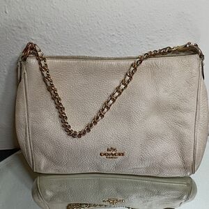 Coach Beige Leather Shoulder Bag with Chain Strap
